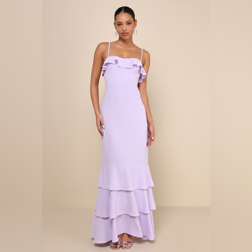 Lulus Lively Evenings Lavender Sleeveless Tiered Maxi Dress